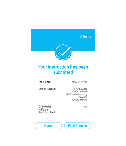 step 6 Fund Transfer Setting - Your instruction has been successfully executed.