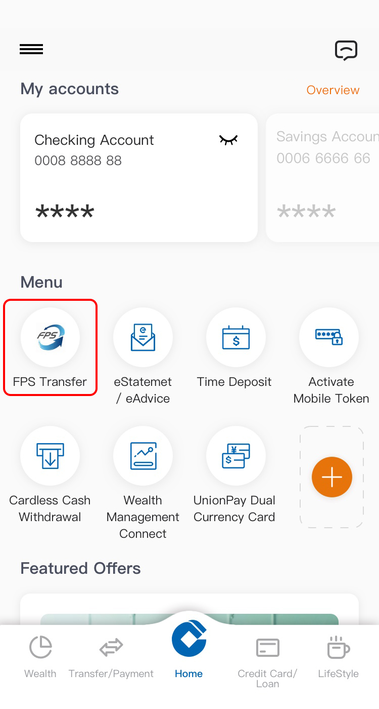 step 1 Complete Fund Transfer - Transfer via FPS