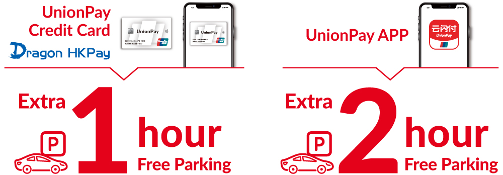 UnionPay Credit Card Extra 1 hour Free Parking, UnionPay App Extra 2 hours Free Parking