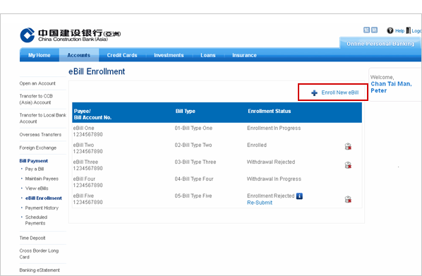after logon, click on 'accounts', 'bill payment' and 'ebill enrollment', then click on 'enroll new bill'