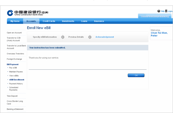 information of eBill, its details will be displayed in your online banking account.